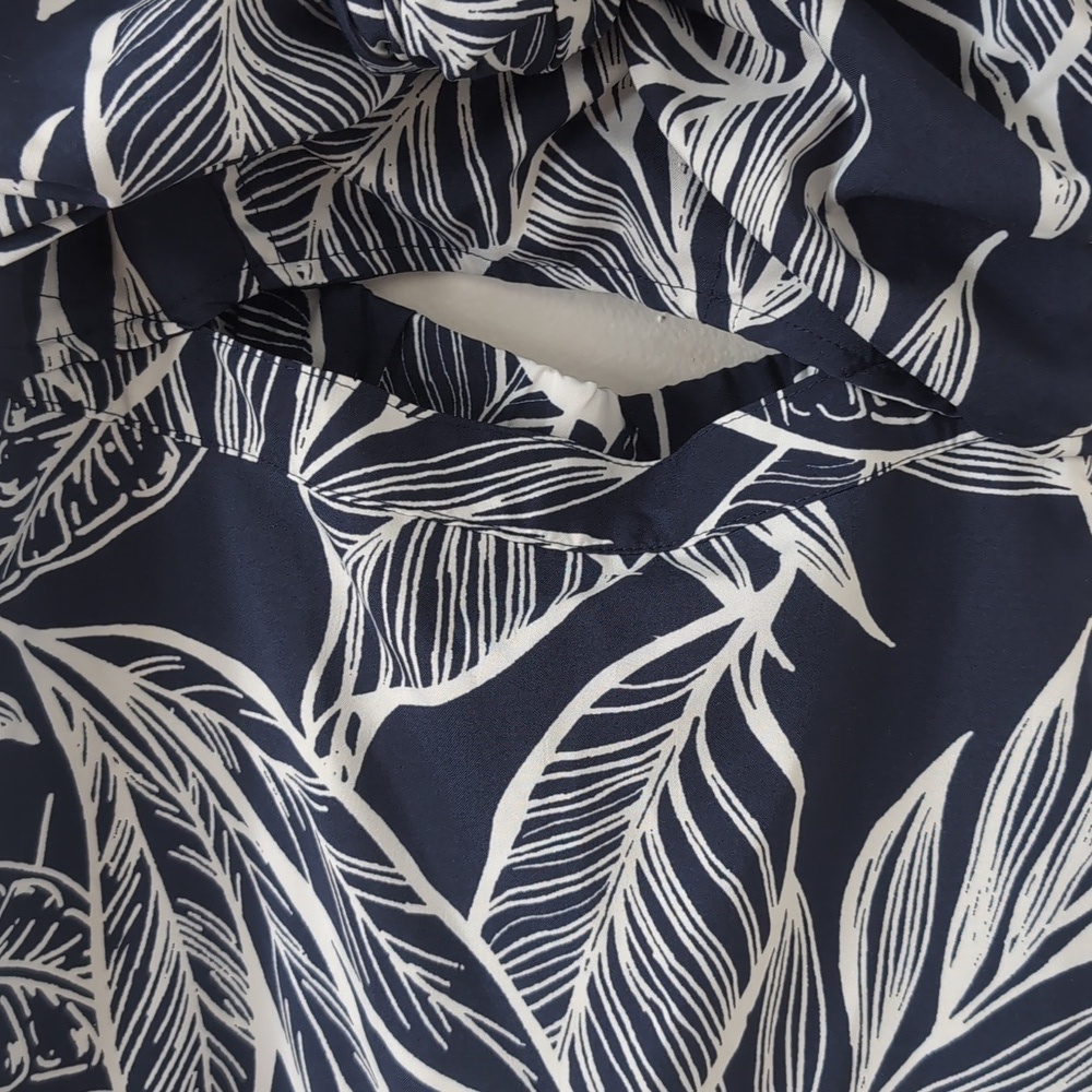 Favlux Cotton Navy White Tropical Leaf Print Cropped Mini Sun Dress Sz Medium - Picture 9 of 9